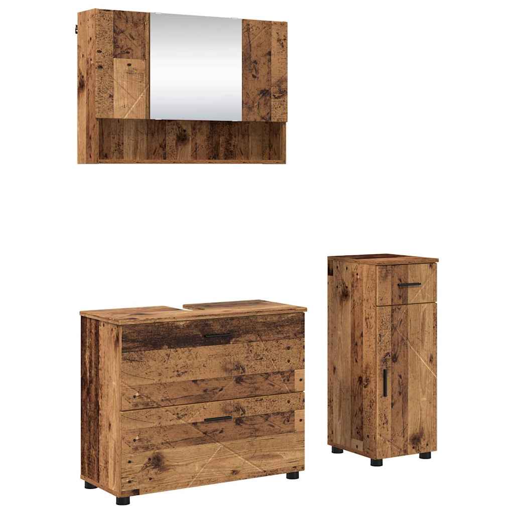 Badezimmermöbel-Set mit Tür 3 pcs Altholz Sperrholz und Metall