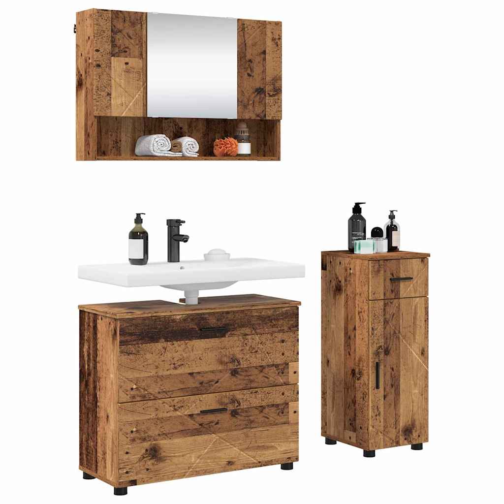 Badezimmermöbel-Set mit Tür 3 pcs Altholz Sperrholz und Metall