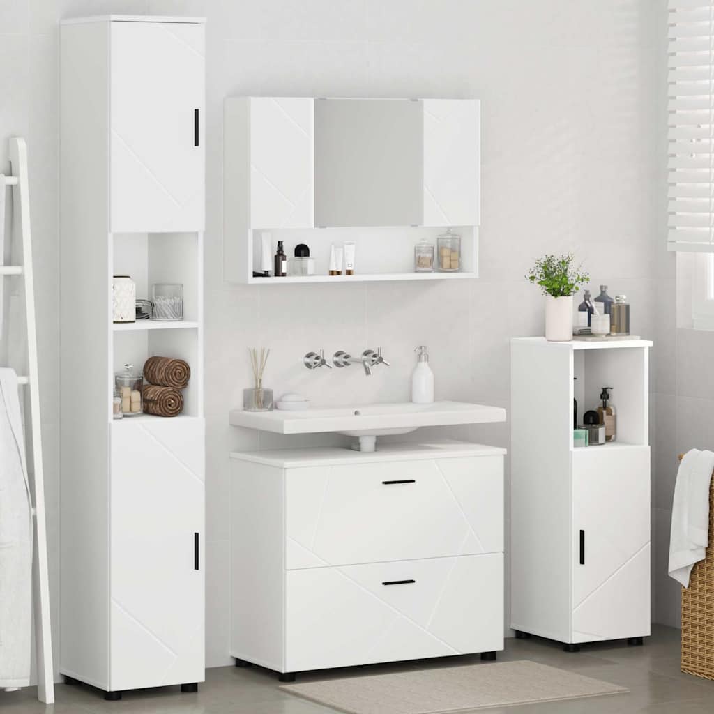 Badezimmermöbel-Set mit Regal 4 pcs Weiß Sperrholz und Metall