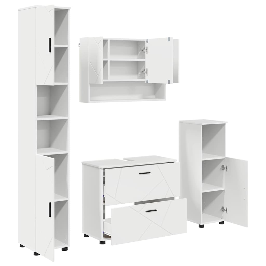 Badezimmermöbel-Set mit Regal 4 pcs Weiß Sperrholz und Metall