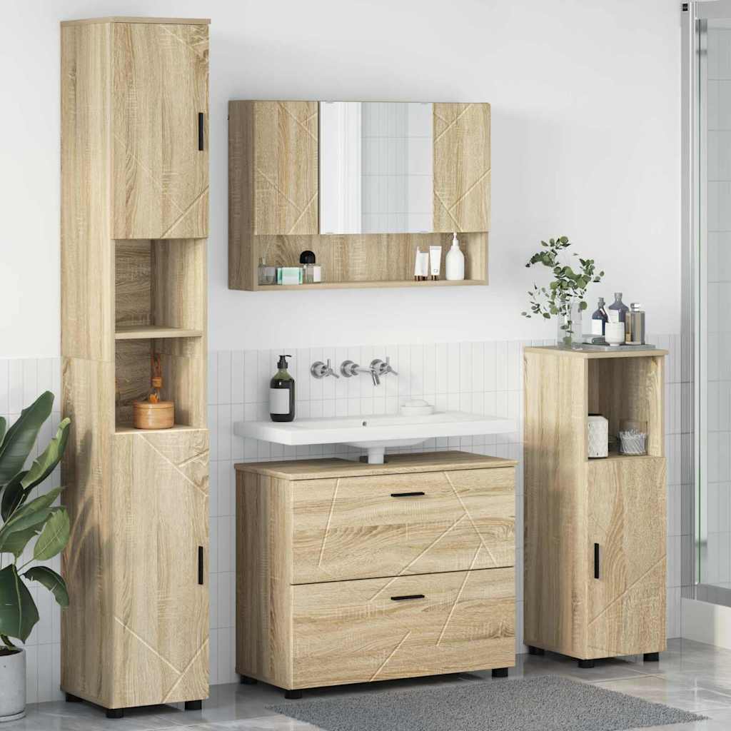 Badezimmermöbel-Set 4 pcs Sonoma-Eiche Sperrholz und Metall