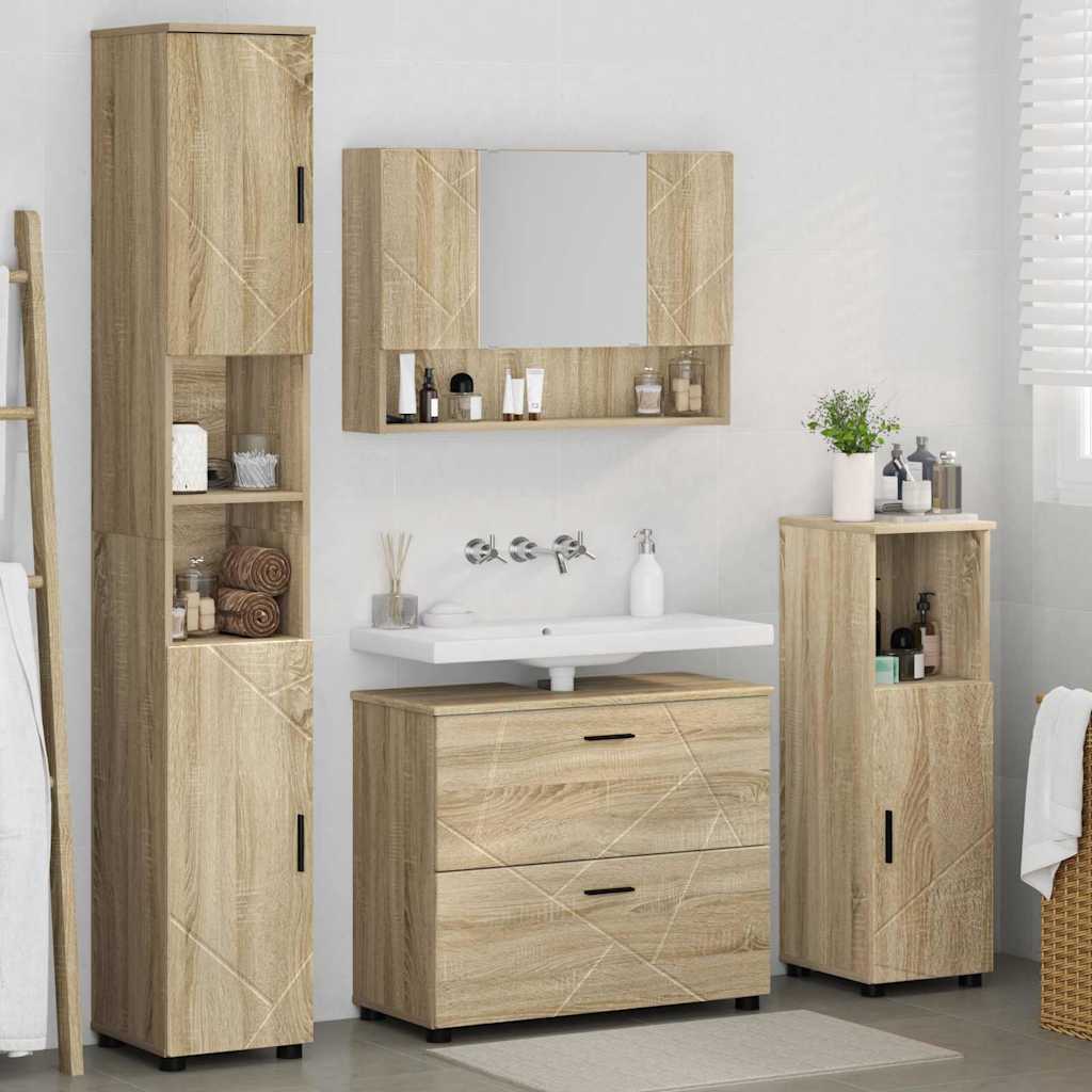 Badezimmermöbel-Set 4 pcs Sonoma-Eiche Sperrholz und Metall