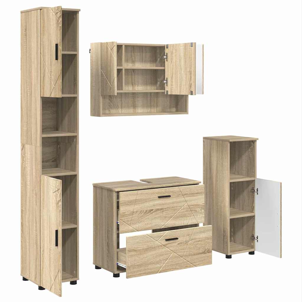 Badezimmermöbel-Set 4 pcs Sonoma-Eiche Sperrholz und Metall