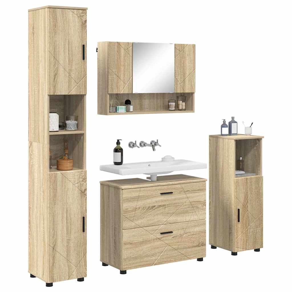 Badezimmermöbel-Set 4 pcs Sonoma-Eiche Sperrholz und Metall
