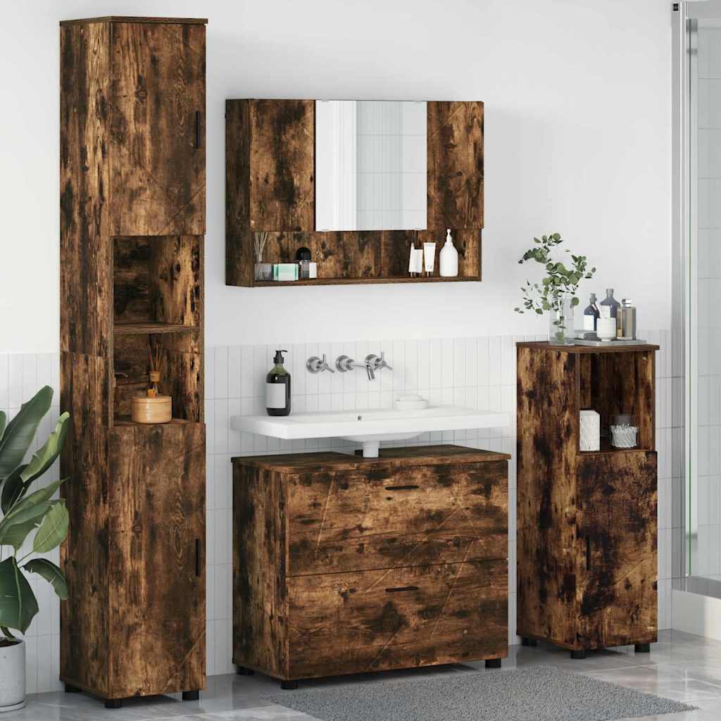 Badezimmermöbel-Set mit Schubladen 4 pcs Geräucherte Eiche