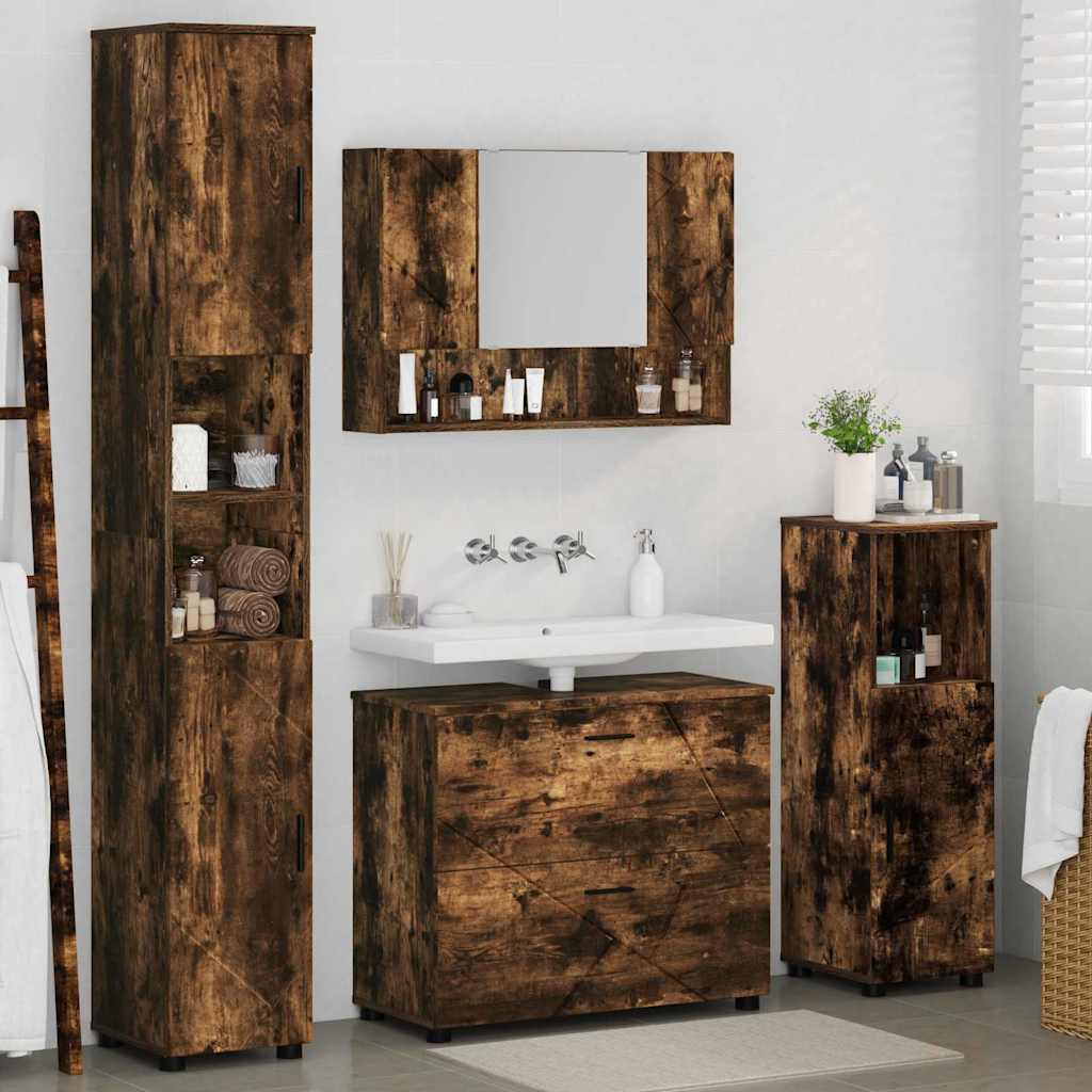 Badezimmermöbel-Set mit Schubladen 4 pcs Geräucherte Eiche