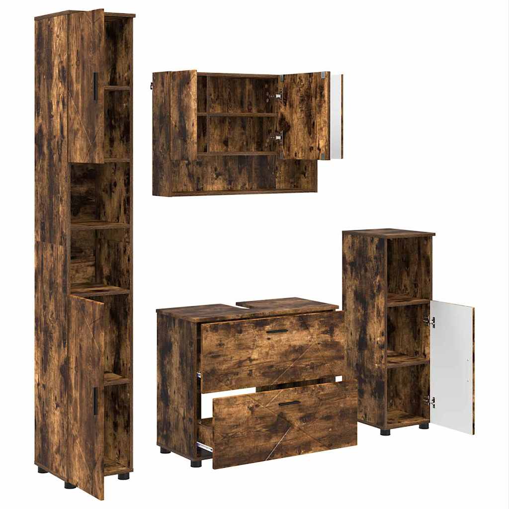 Badezimmermöbel-Set mit Schubladen 4 pcs Geräucherte Eiche