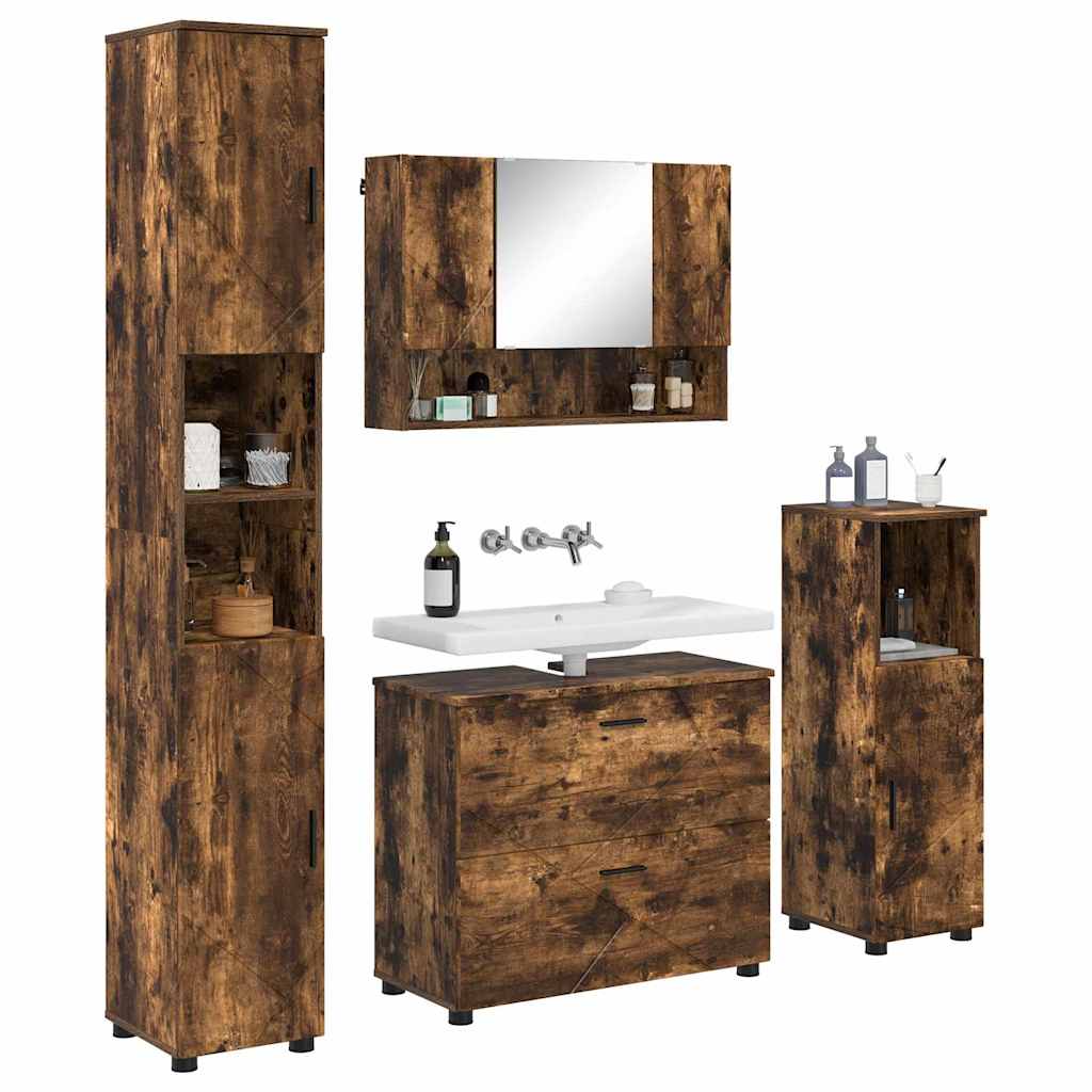 Badezimmermöbel-Set mit Schubladen 4 pcs Geräucherte Eiche