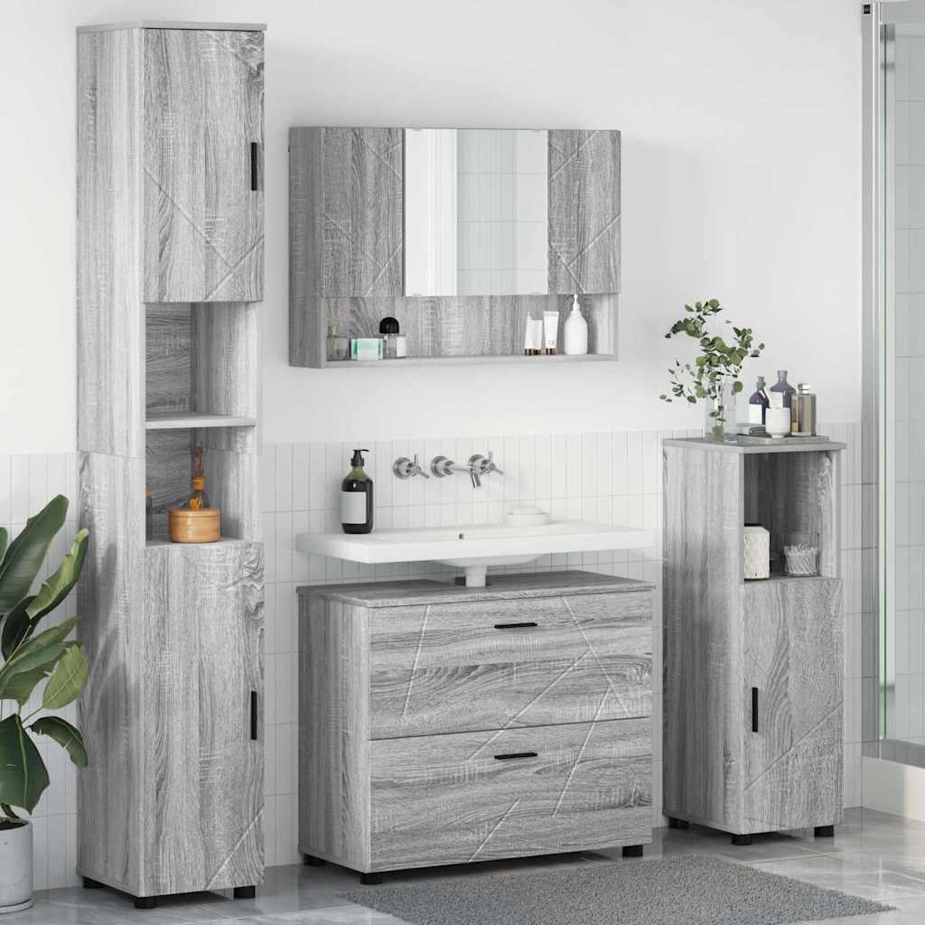 Badezimmermöbel-Set 4 pcs Graues Sonoma Sperrholz und Metall