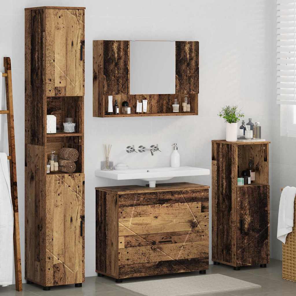 Badezimmermöbel-Set mit Tür 4 pcs Altholz Sperrholz und Metall