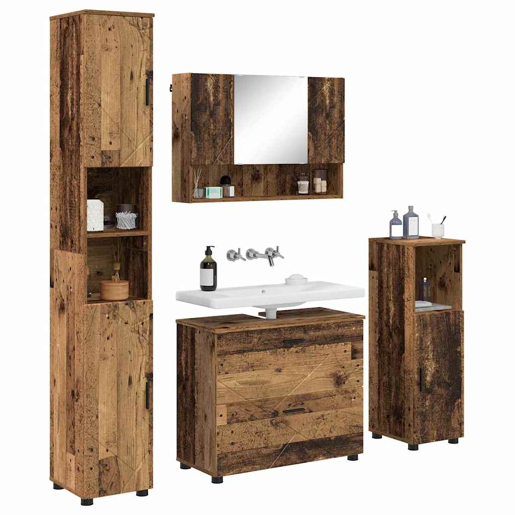 Badezimmermöbel-Set mit Tür 4 pcs Altholz Sperrholz und Metall