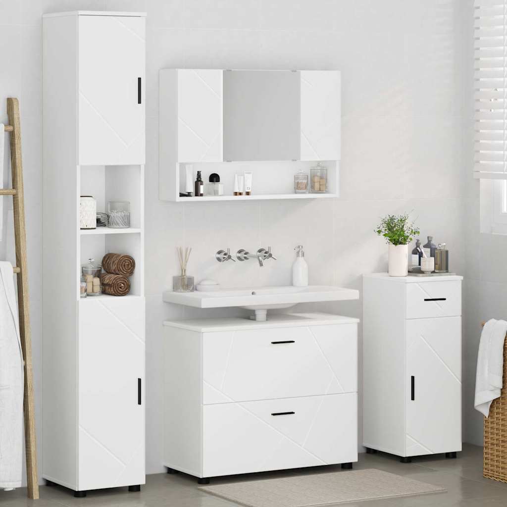Badezimmermöbel-Set mit Regal 4 pcs Weiß Sperrholz und Metall