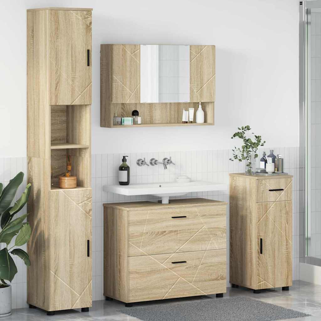 Badezimmermöbel-Set 4 pcs Sonoma-Eiche Sperrholz und Metall