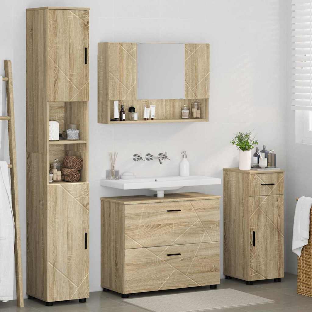 Badezimmermöbel-Set 4 pcs Sonoma-Eiche Sperrholz und Metall