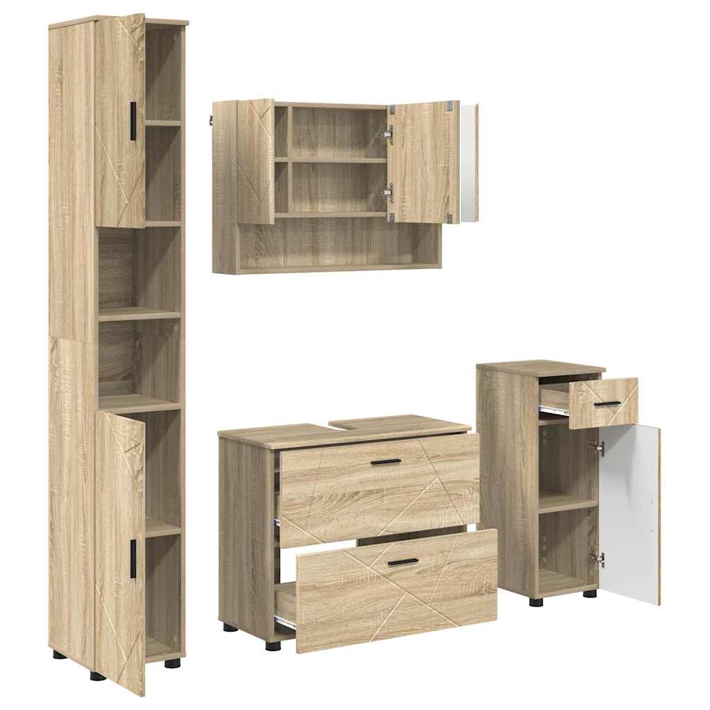 Badezimmermöbel-Set 4 pcs Sonoma-Eiche Sperrholz und Metall