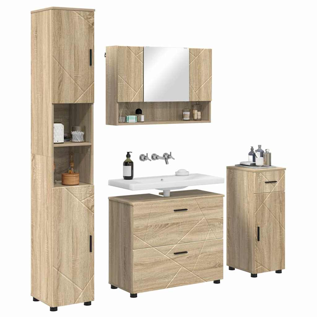 Badezimmermöbel-Set 4 pcs Sonoma-Eiche Sperrholz und Metall