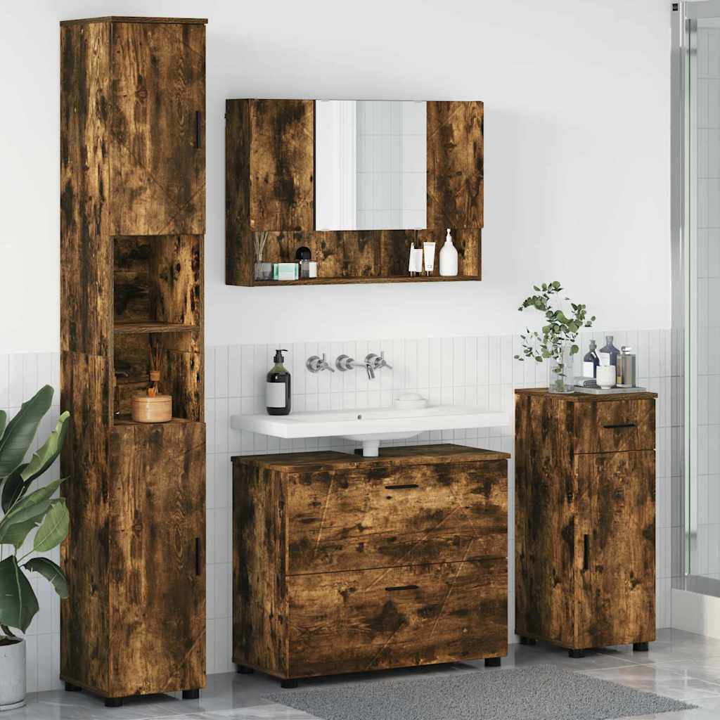 Badezimmermöbel-Set mit Schubladen 4 pcs Geräucherte Eiche