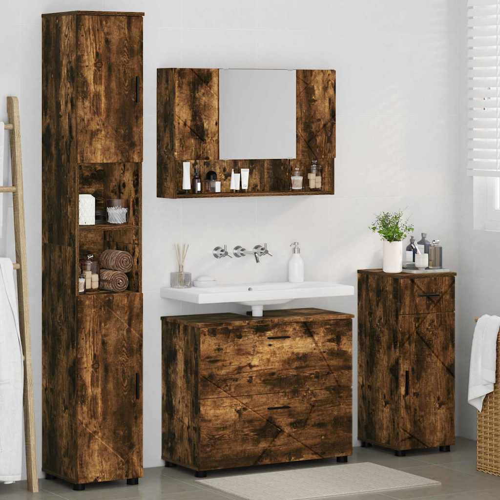 Badezimmermöbel-Set mit Schubladen 4 pcs Geräucherte Eiche