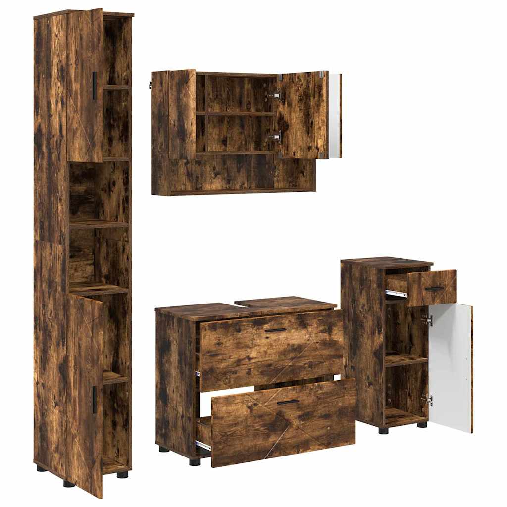Badezimmermöbel-Set mit Schubladen 4 pcs Geräucherte Eiche