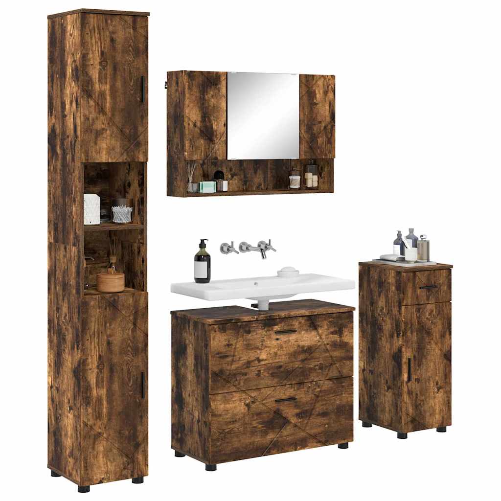 Badezimmermöbel-Set mit Schubladen 4 pcs Geräucherte Eiche