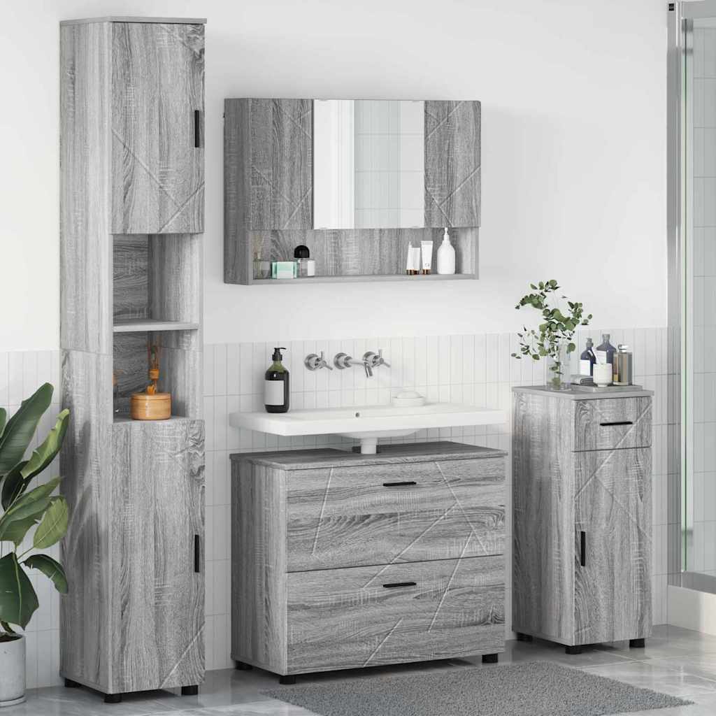 Badezimmermöbel-Set 4 pcs Graues Sonoma Sperrholz und Metall