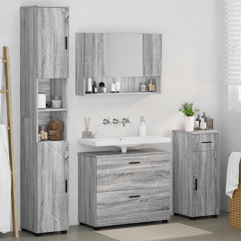Badezimmermöbel-Set 4 pcs Graues Sonoma Sperrholz und Metall