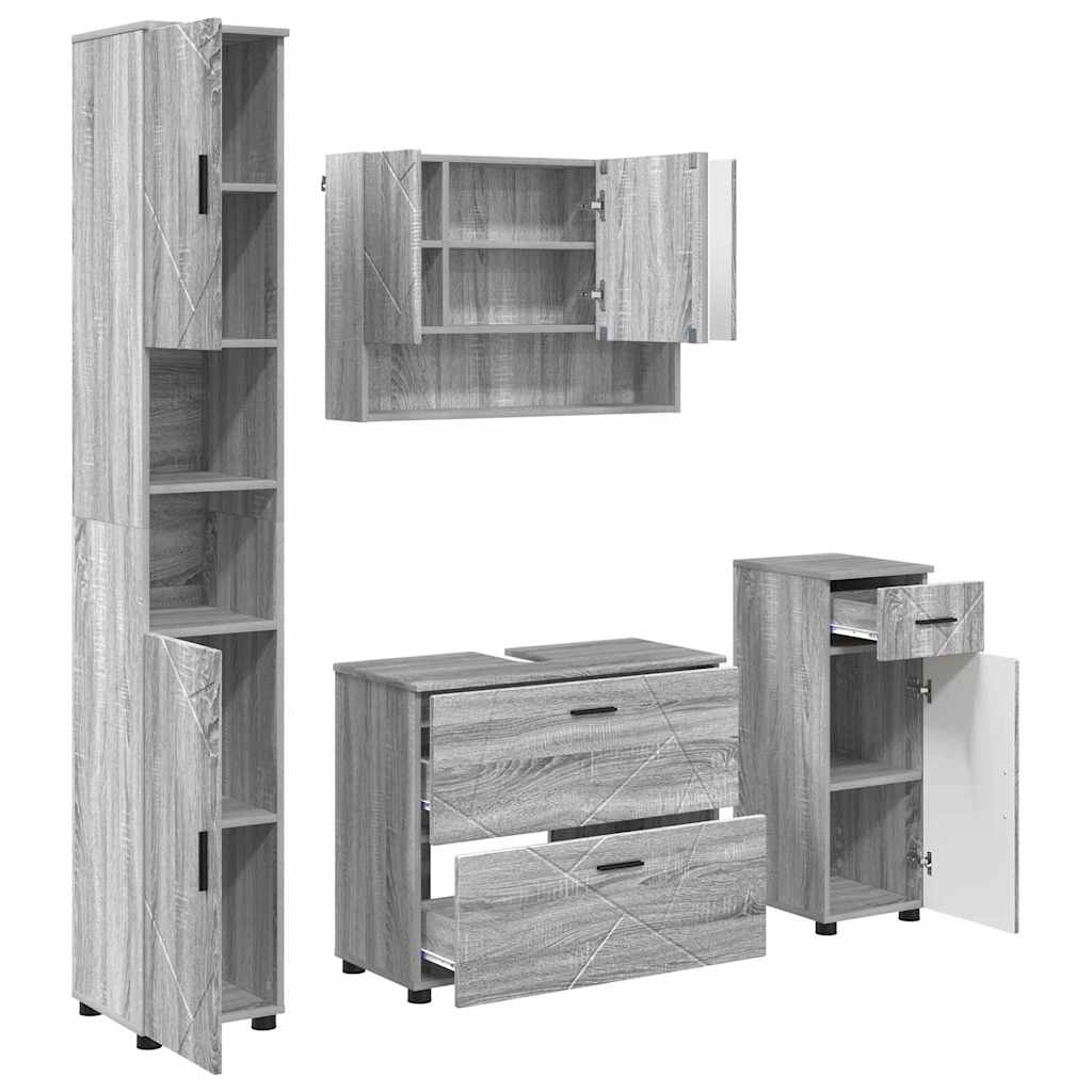 Badezimmermöbel-Set 4 pcs Graues Sonoma Sperrholz und Metall