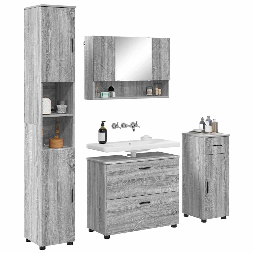 Badezimmermöbel-Set 4 pcs Graues Sonoma Sperrholz und Metall