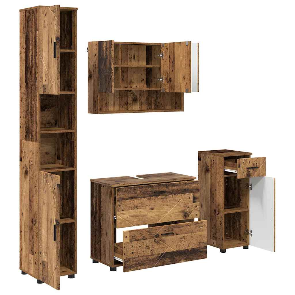 Badezimmermöbel-Set mit Tür 4 pcs Altholz Sperrholz und Metall