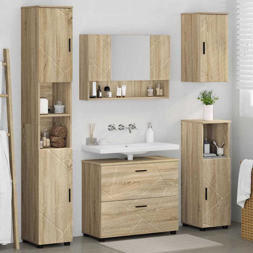 Badezimmermöbel-Set 5 pcs Sonoma-Eiche Sperrholz und Metall