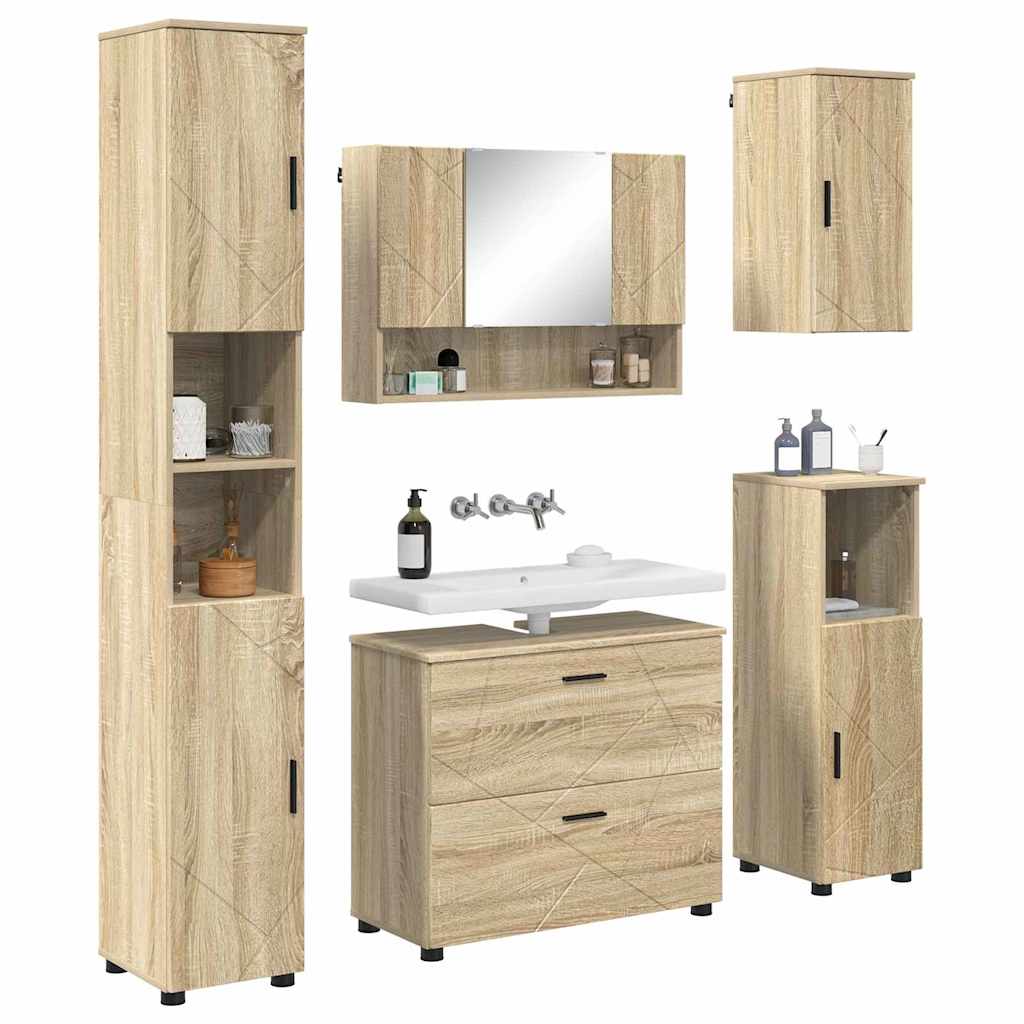 Badezimmermöbel-Set 5 pcs Sonoma-Eiche Sperrholz und Metall