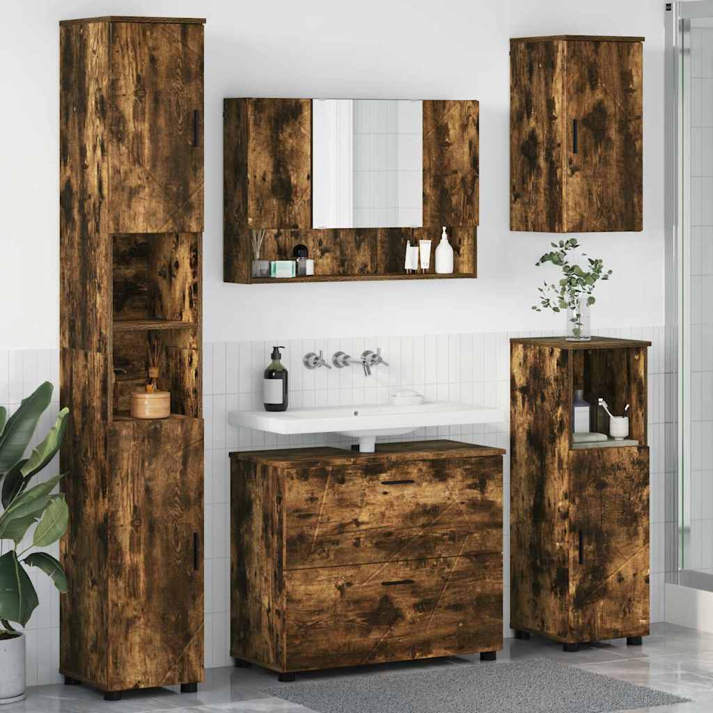 Badezimmermöbel-Set mit Schubladen 5 pcs Geräucherte Eiche