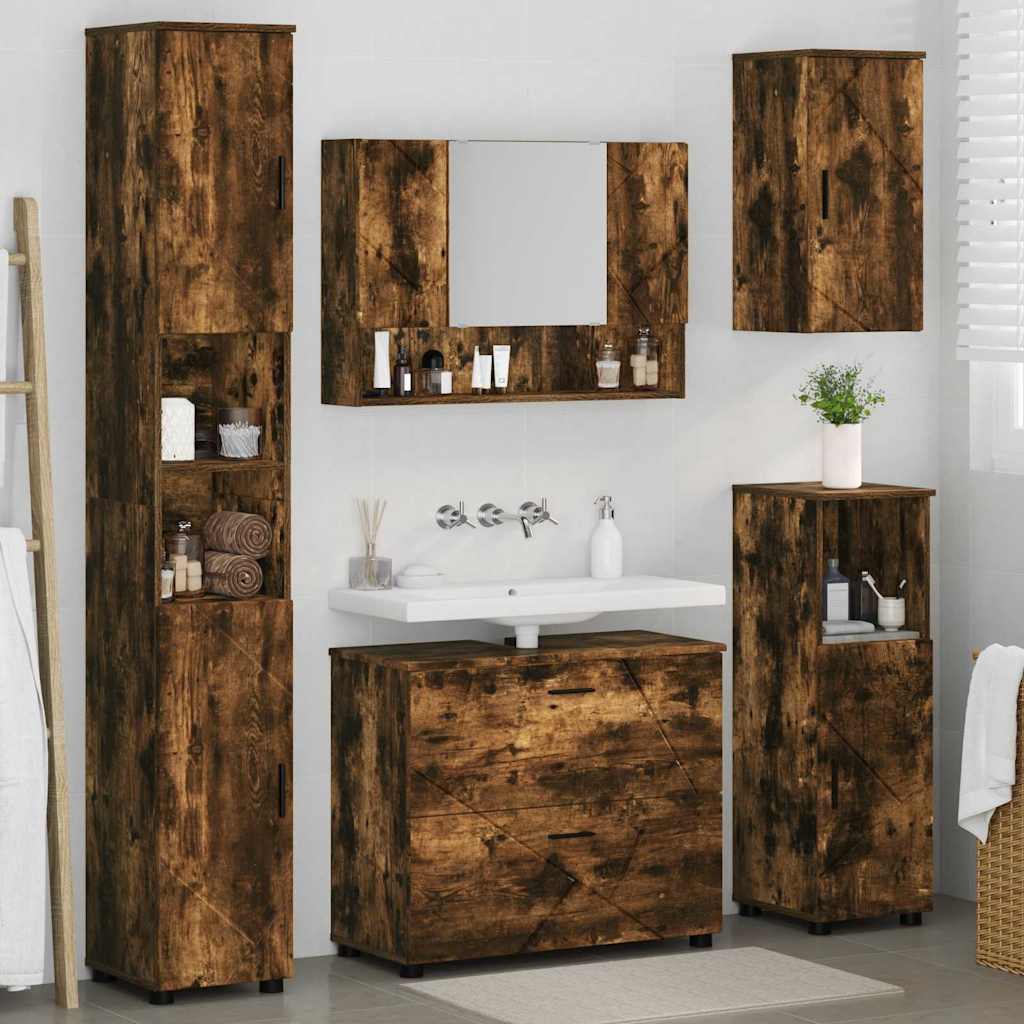 Badezimmermöbel-Set mit Schubladen 5 pcs Geräucherte Eiche