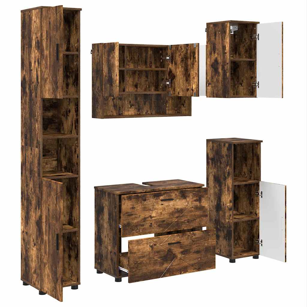 Badezimmermöbel-Set mit Schubladen 5 pcs Geräucherte Eiche