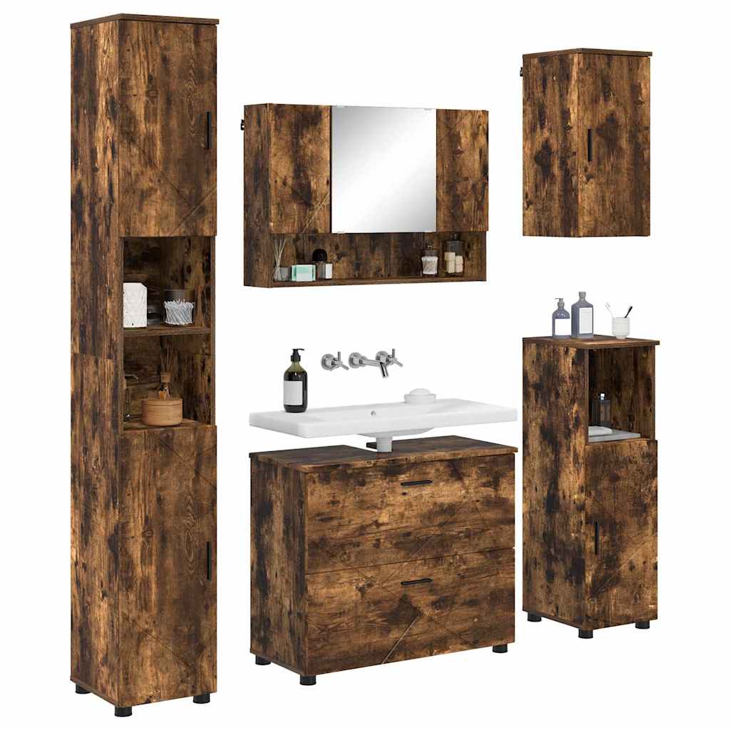 Badezimmermöbel-Set mit Schubladen 5 pcs Geräucherte Eiche