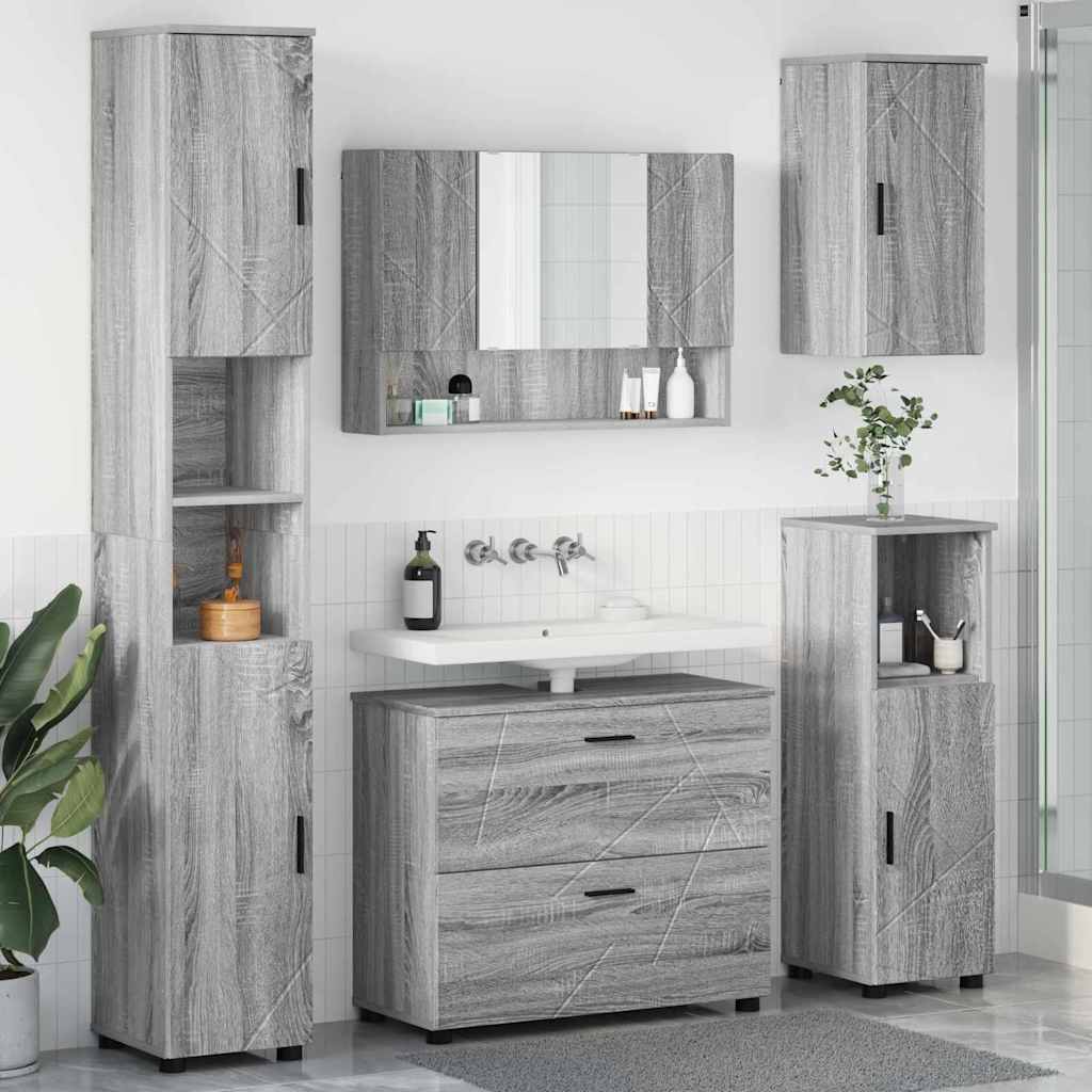 Badezimmermöbel-Set 5 pcs Graues Sonoma Sperrholz und Metall