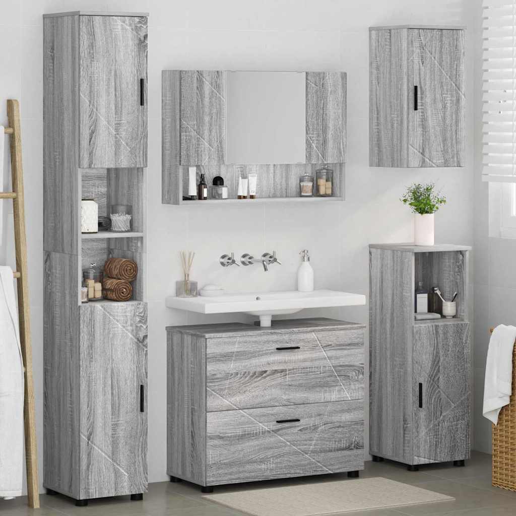 Badezimmermöbel-Set 5 pcs Graues Sonoma Sperrholz und Metall