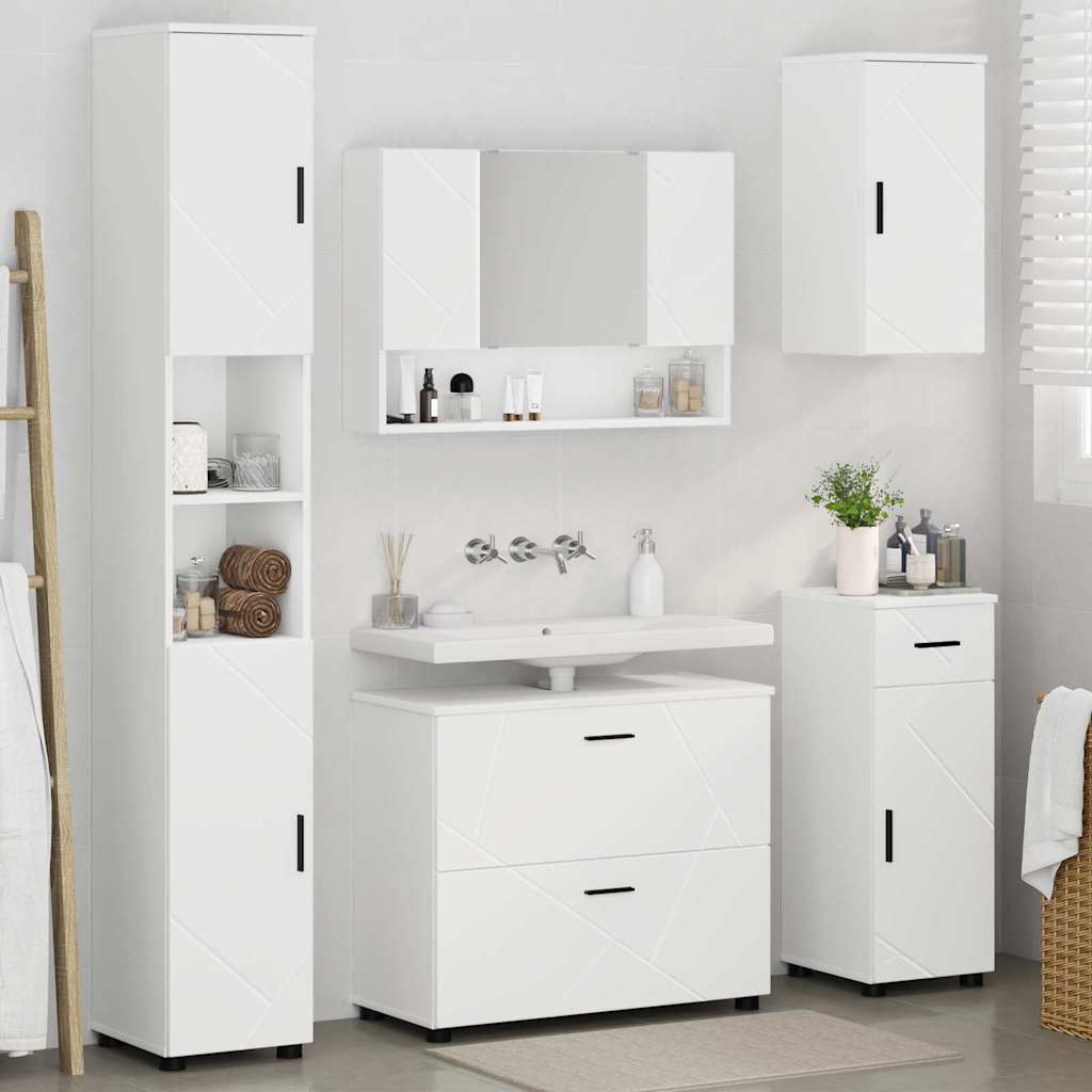 Badezimmermöbel-Set mit Regal 5 pcs Weiß Sperrholz und Metall