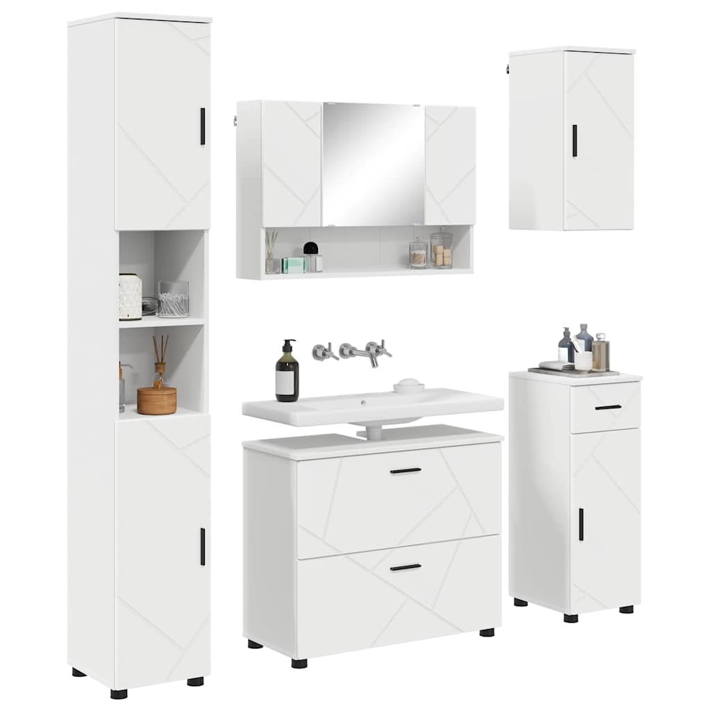 Badezimmermöbel-Set mit Regal 5 pcs Weiß Sperrholz und Metall