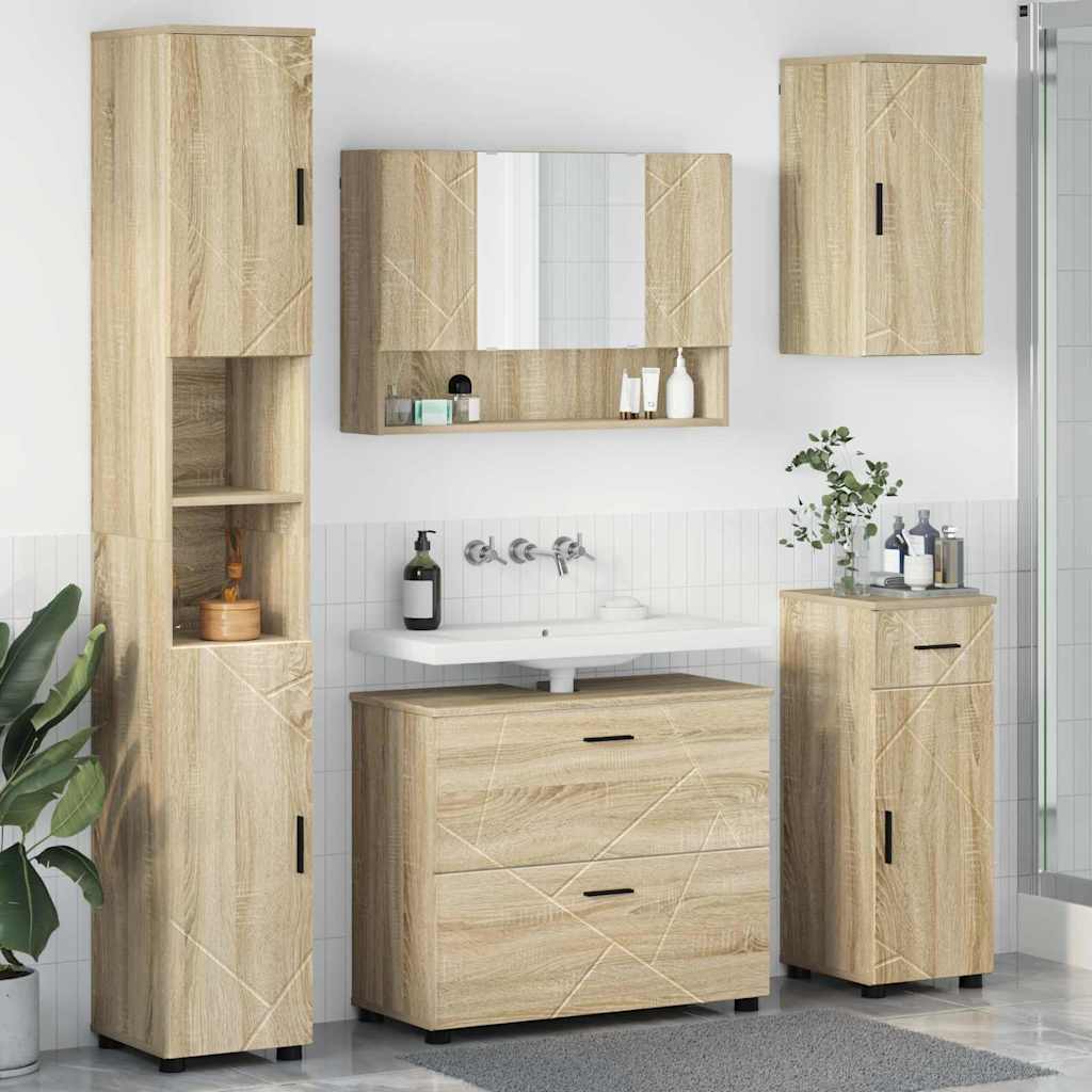Badezimmermöbel-Set 5 pcs Sonoma-Eiche Sperrholz und Metall