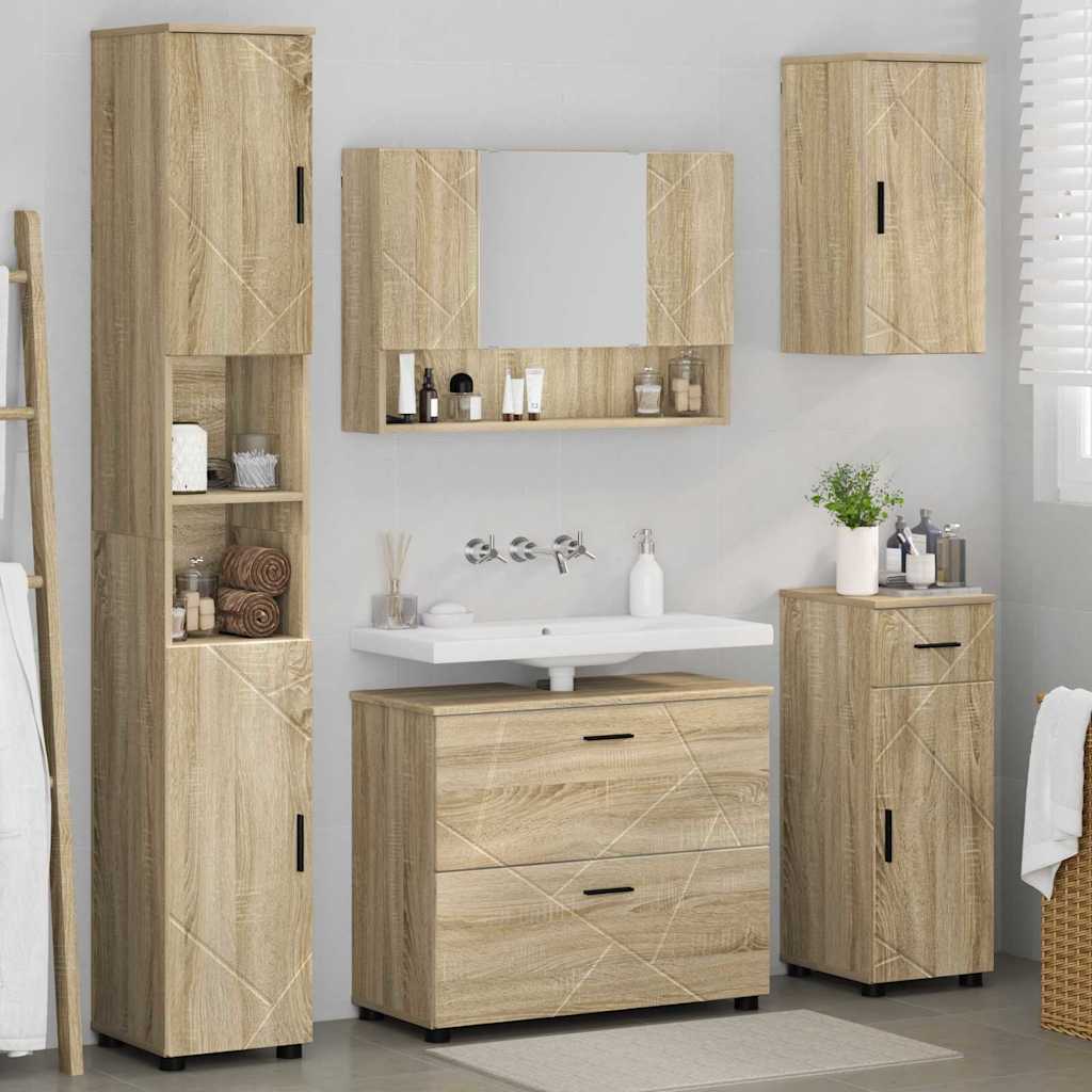 Badezimmermöbel-Set 5 pcs Sonoma-Eiche Sperrholz und Metall