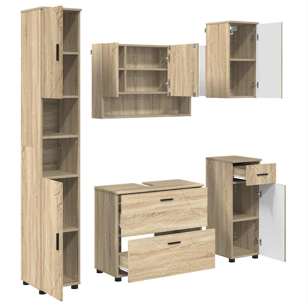 Badezimmermöbel-Set 5 pcs Sonoma-Eiche Sperrholz und Metall