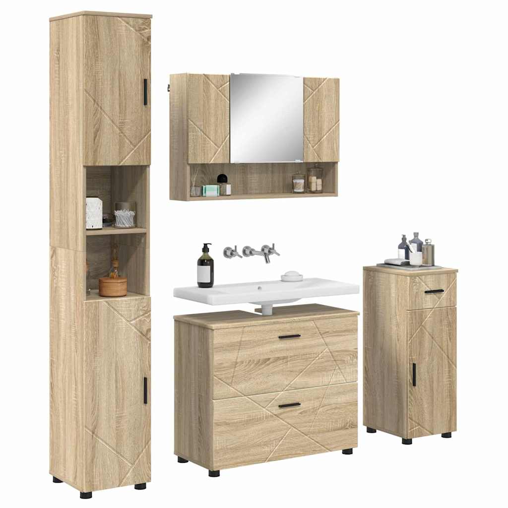 Badezimmermöbel-Set 5 pcs Sonoma-Eiche Sperrholz und Metall