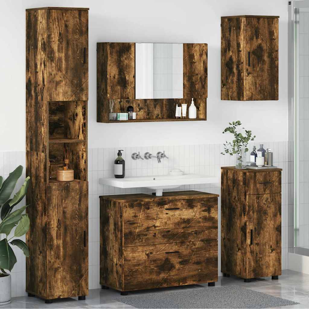 Badezimmermöbel-Set mit Schubladen 5 pcs Geräucherte Eiche