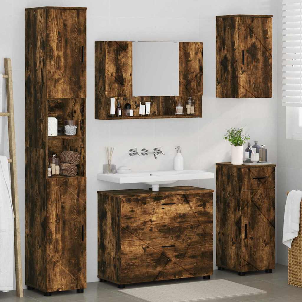 Badezimmermöbel-Set mit Schubladen 5 pcs Geräucherte Eiche