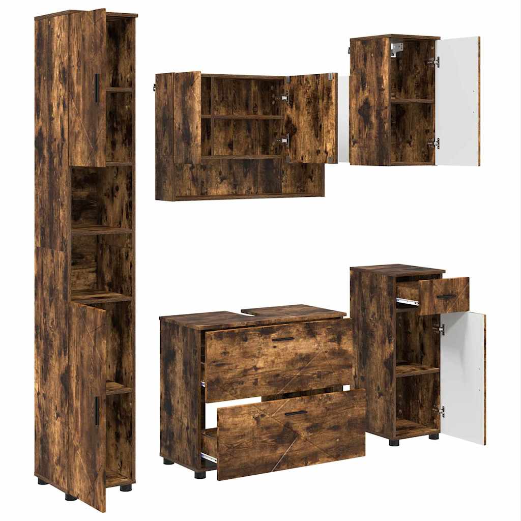 Badezimmermöbel-Set mit Schubladen 5 pcs Geräucherte Eiche