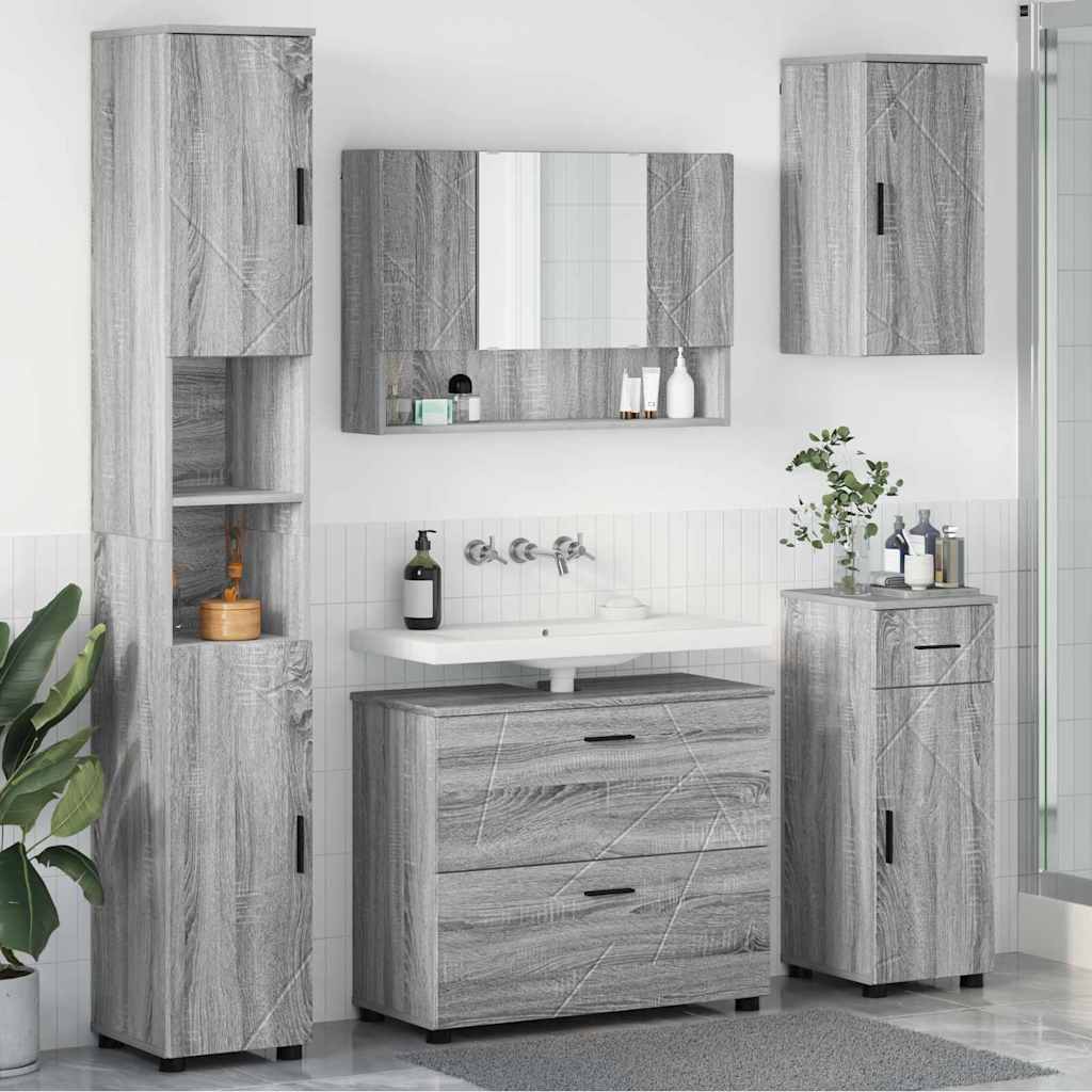 Badezimmermöbel-Set 5 pcs Graues Sonoma Sperrholz und Metall