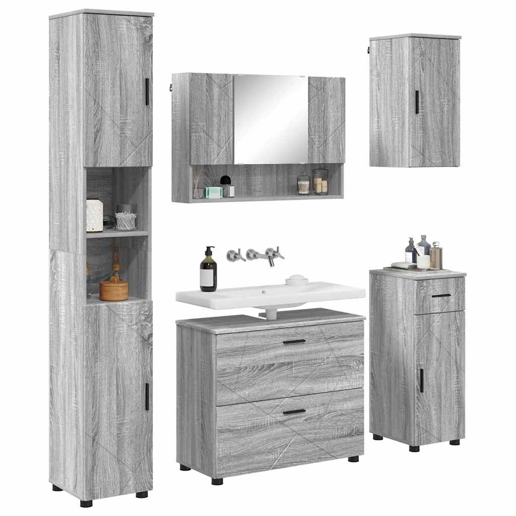Badezimmermöbel-Set 5 pcs Graues Sonoma Sperrholz und Metall