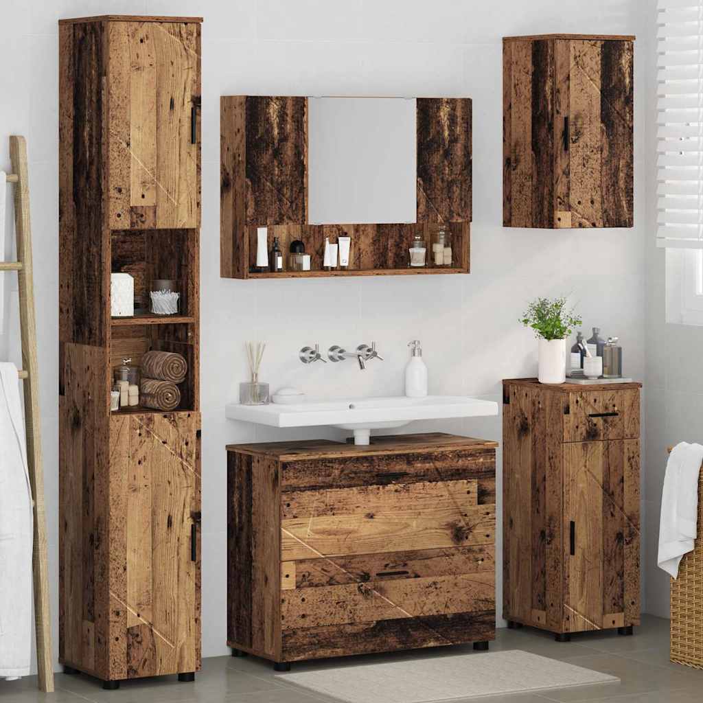Badezimmermöbel-Set mit Tür 5 pcs Altholz Sperrholz und Metall