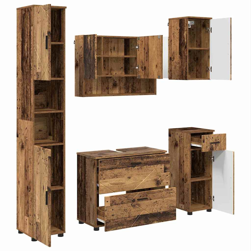 Badezimmermöbel-Set mit Tür 5 pcs Altholz Sperrholz und Metall